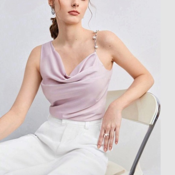 Luxe chain detail asymmetrical neck cami top - Picture 10 of 14